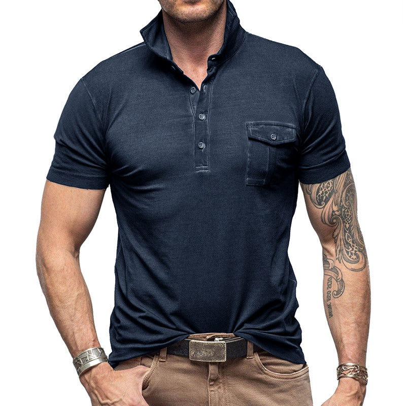 Herrer Poloshirt med praktisk brystlomme og moderne ståkrave Stilla