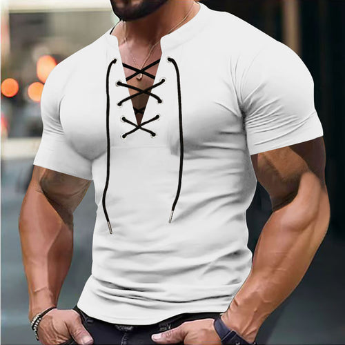 Herrer kortærmet henley-shirt med moderigtig snøredesign og kropsnær pasform Stilla