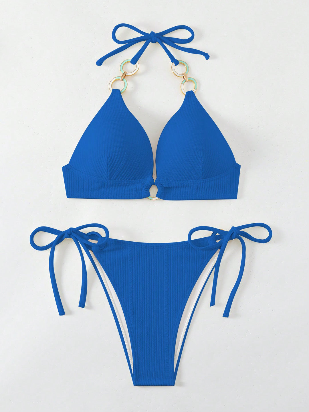 Dame Triangel-Bikini med moderigtigt ribdesign og gyldne accentdetaljer Stilla