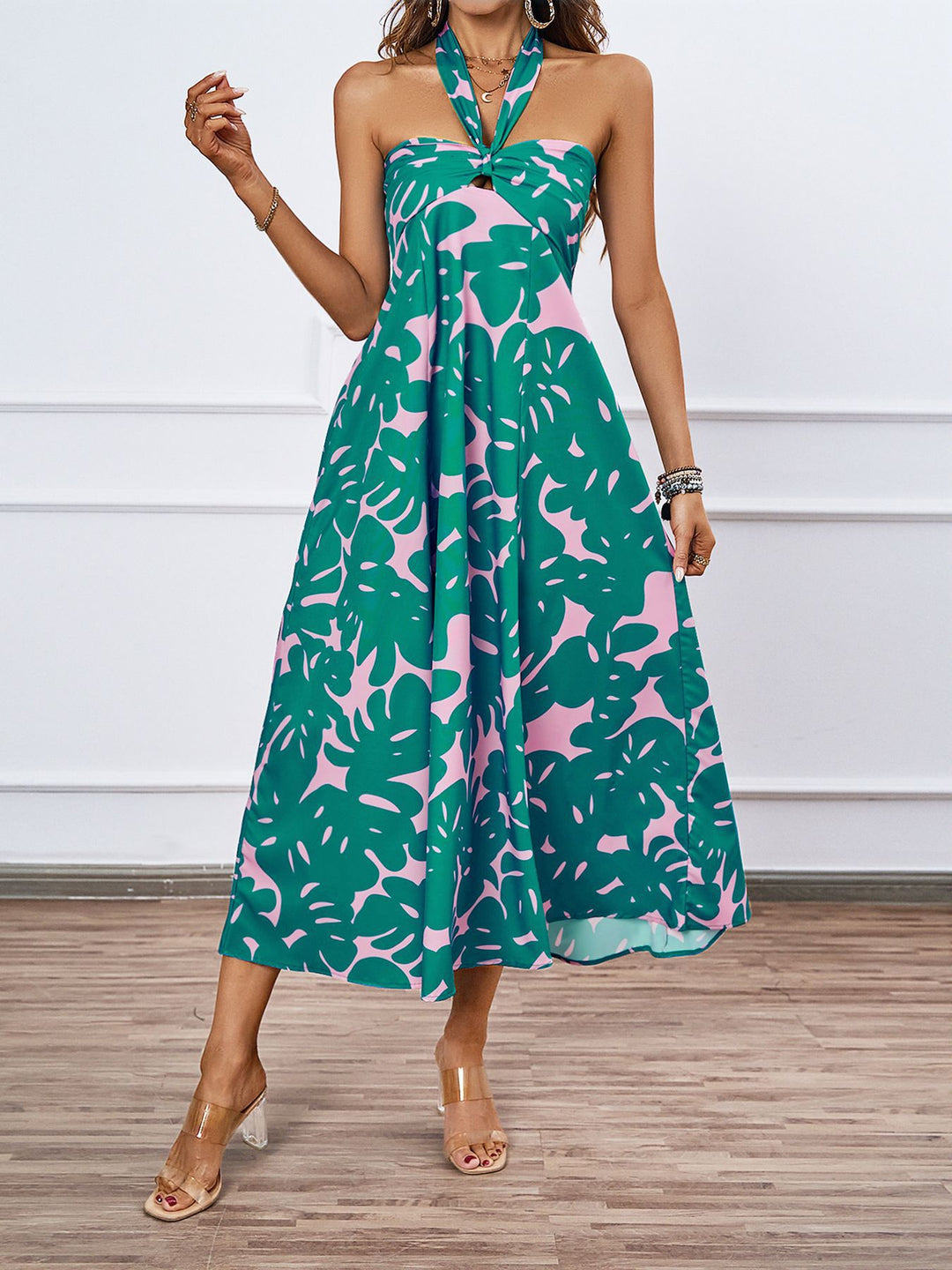 Dame Maxi Kjole med skulderfrit design og blomsterprint Stilla