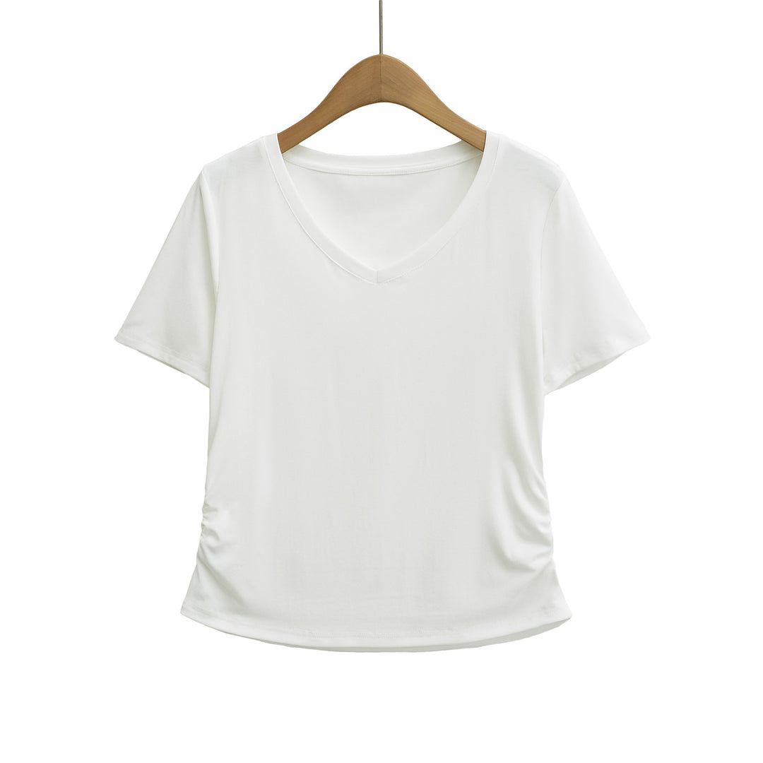 Dame afslappet kortærmet V-hals T-shirt med ruching Stilla