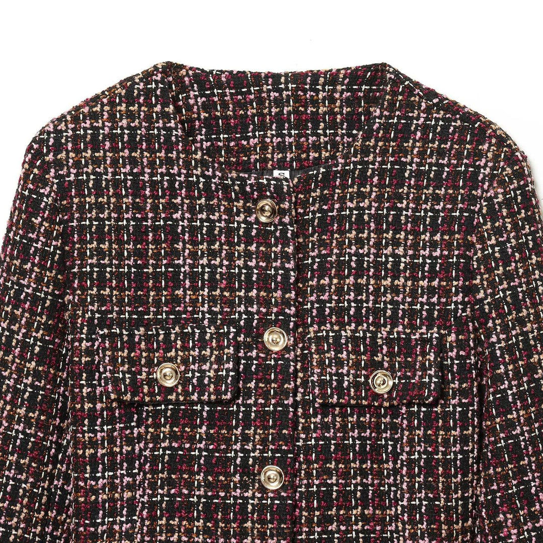 Damer Elegant Tweed Jakke med Dekorative Knapper og Aftageligt Livbælte Stilla
