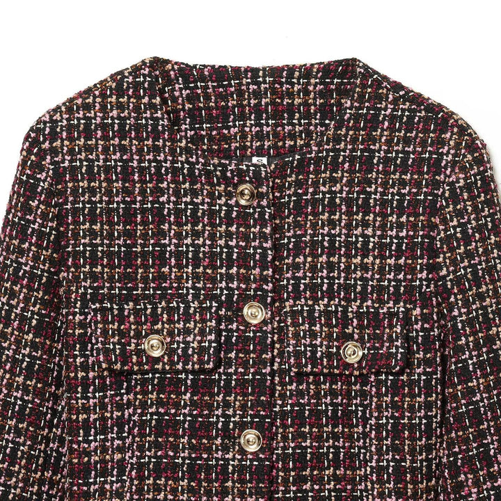 Damer Elegant Tweed Jakke med Dekorative Knapper og Aftageligt Livbælte Stilla
