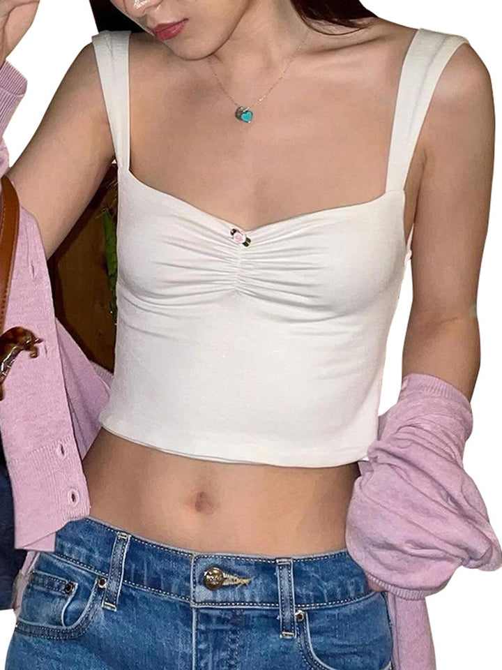 Femme Korte Spaghetti Strop Top med Rynke Stilla