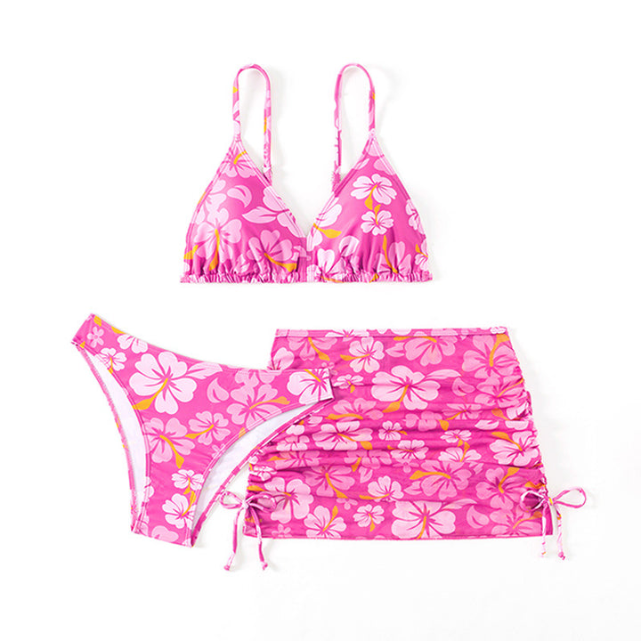 Dame bikini sæt med legesyg blomsterprint og justerbart skørt Stilla