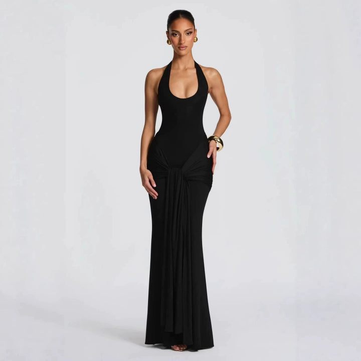 Damen Langes Wickelkleid mit tiefem V-Ausschnitt und Raffungen Skovae