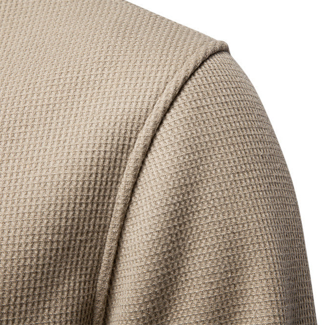 Herrer nan vaffelstruktur-Henley-pullover med kort tryknaplukning og ribkant Skovae