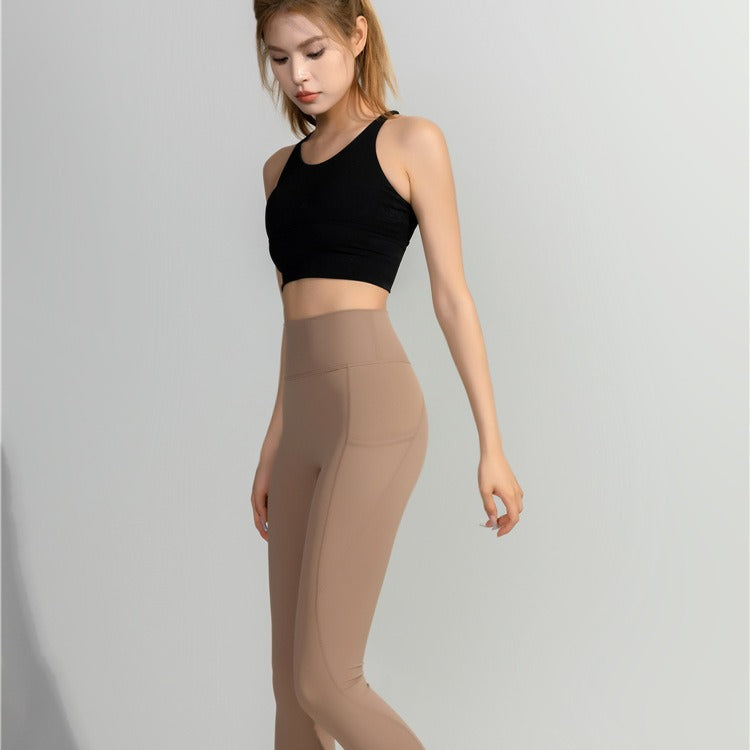 Dame High-Waist Yoga Leggings med sidelomme Stilla