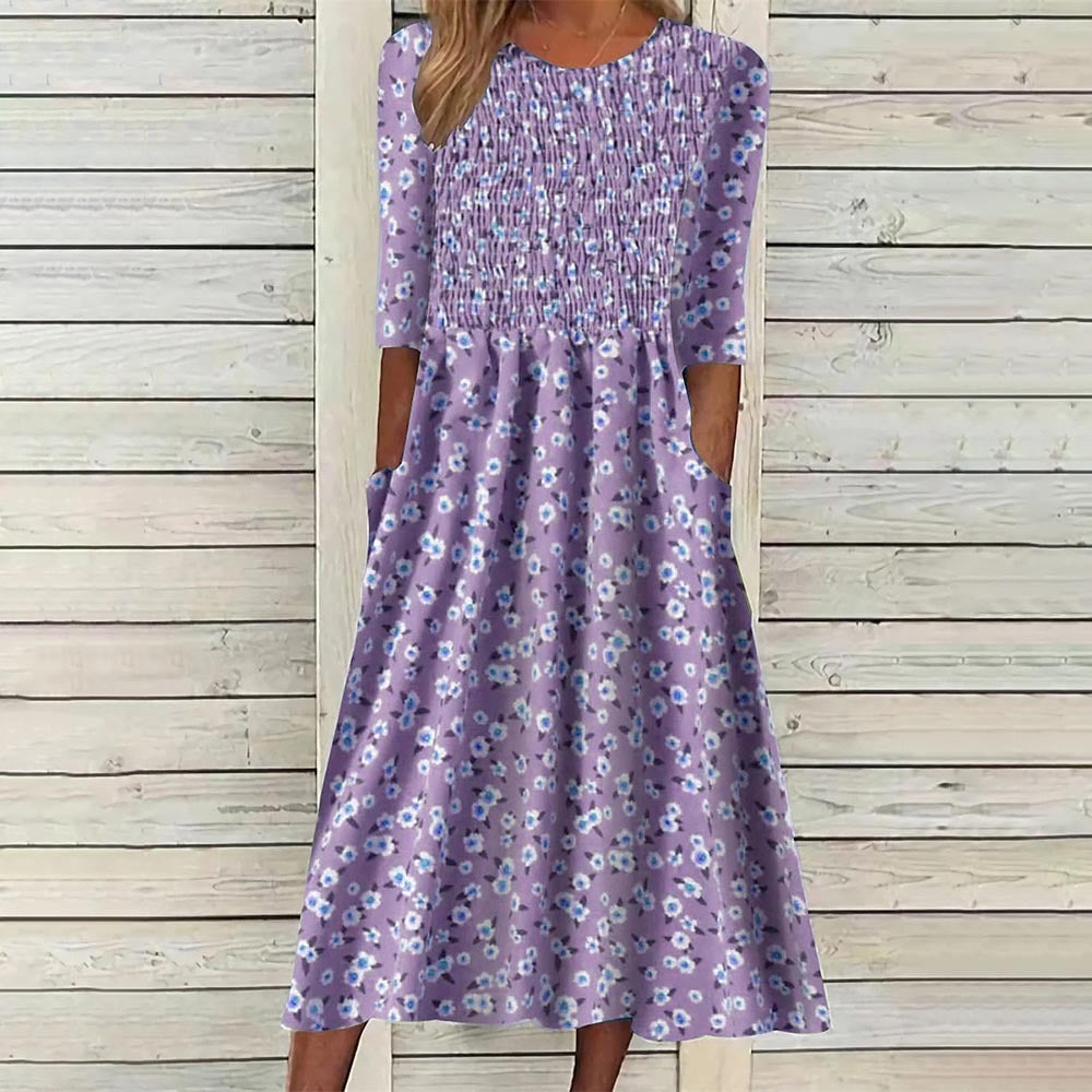 Dame Midikjole med elegant rynkning og praktiske lommer Stilla