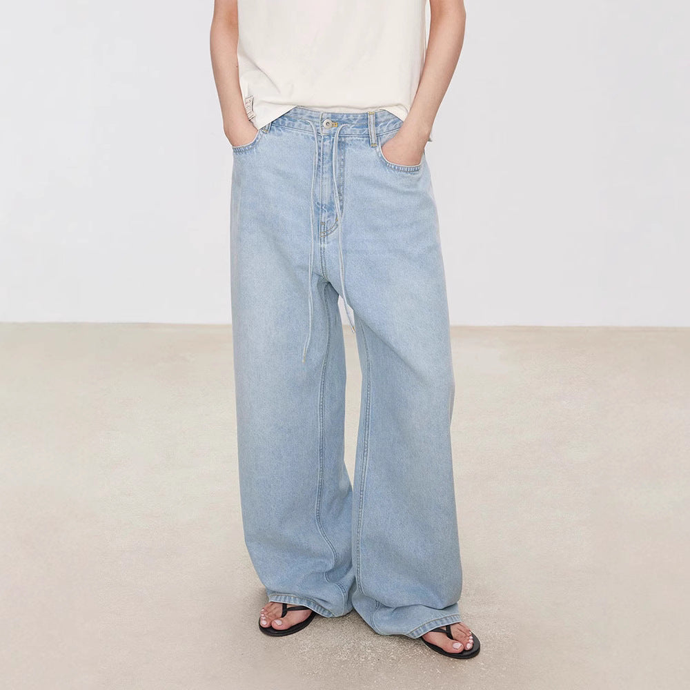 Damer bredskåret denim culotte med høj talje og elastisk bånd