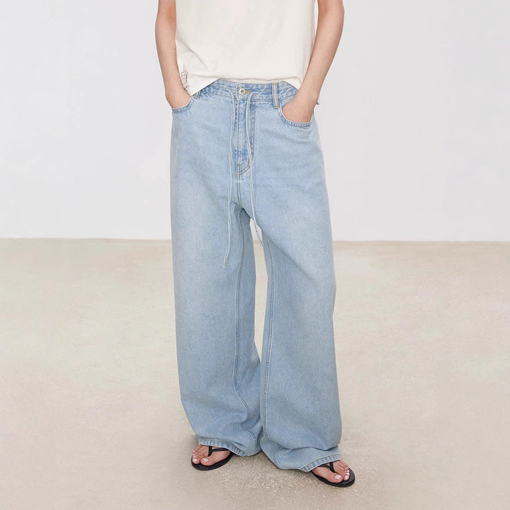 Damer bredskåret denim culotte med høj talje og elastisk bånd
