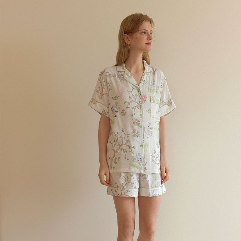 Dame Kortærmet Pyjamasæt med kreativt Dyrdesign og blødt Stof Stilla