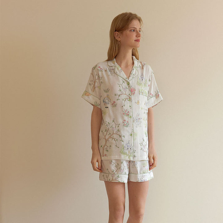 Dame Kortærmet Pyjamasæt med kreativt Dyrdesign og blødt Stof Stilla