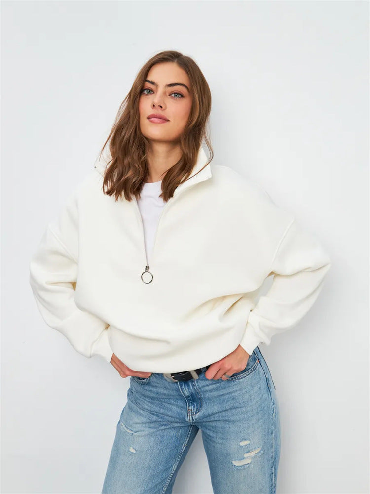 Dame Oversized Sweatshirt med Høj Krave og Lynlås Skovae