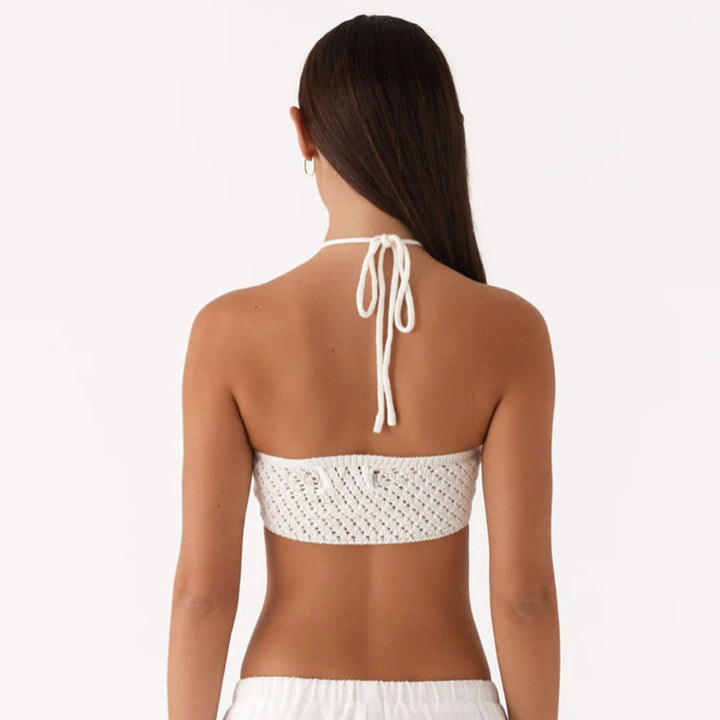 Dame Crop Top med blomsterhæklede mønster Skovae