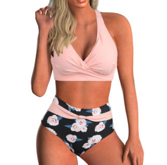 Dame Højskåret Bikini-sæt med elegant V-wrap-top og Comfort-bund Skovae