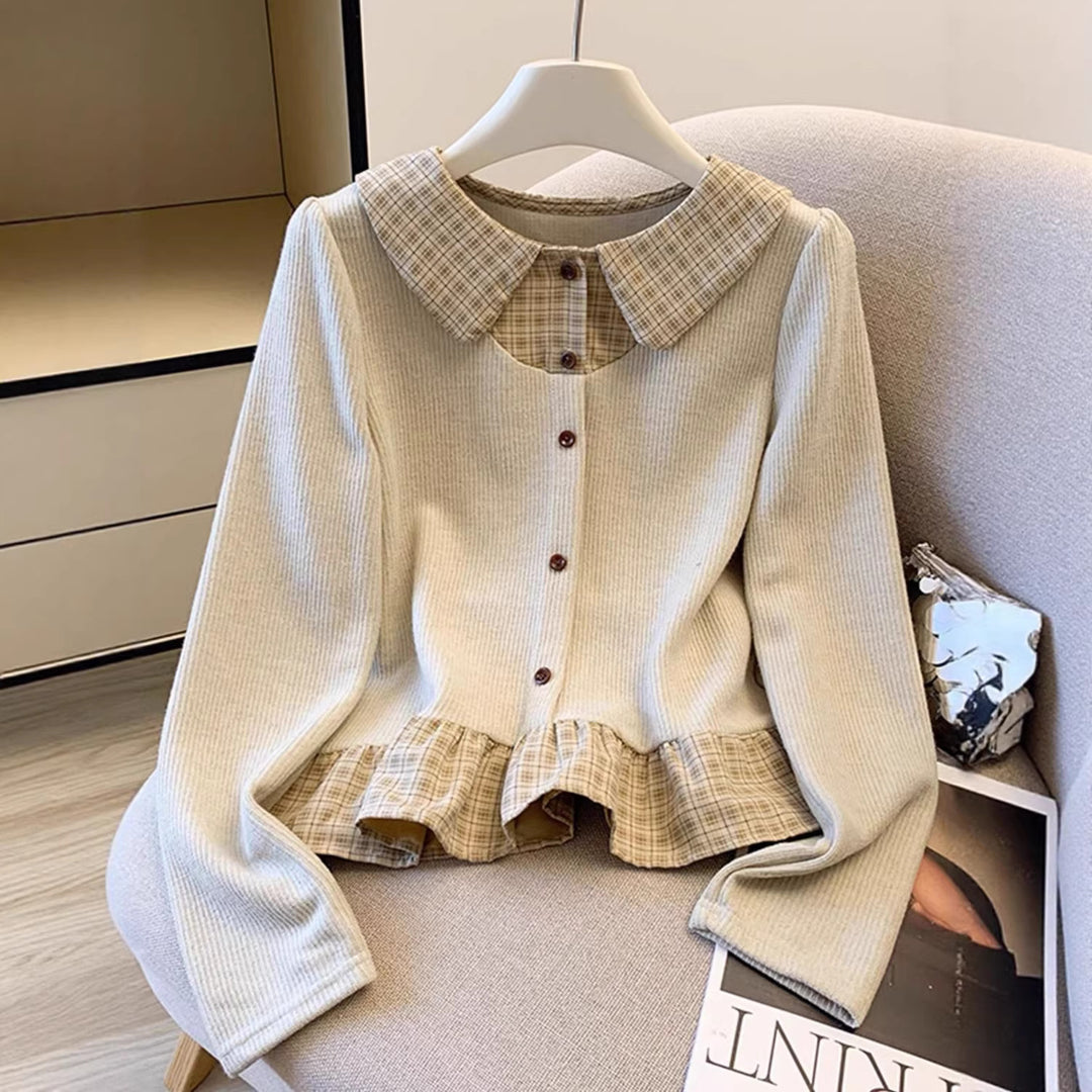 Kvindernes fashionable strikket sweater med skjorte bluse detaljer Stilla