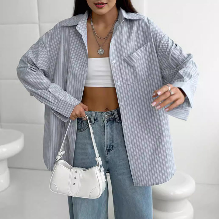 Dame Oversized Skjorte med stribet design og brystlomme Stilla
