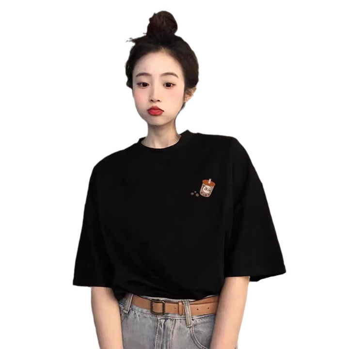 Dame T-shirt med kreativt tegneseriemotiv og afslappet oversized pasform Stilla