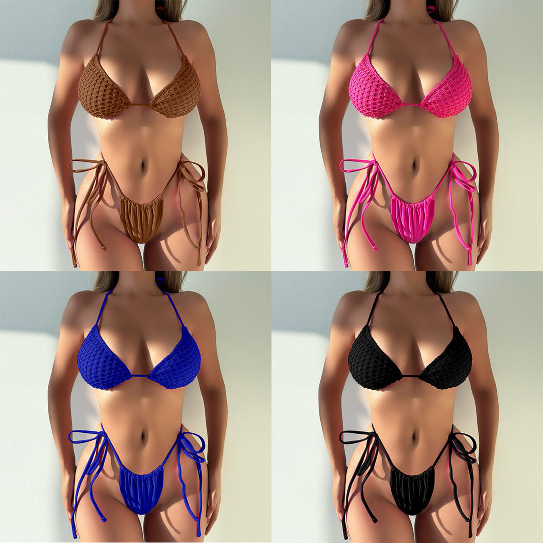 Dame Triangel-Bikini med raffineret mesh-design og justerbare bindebånd Stilla