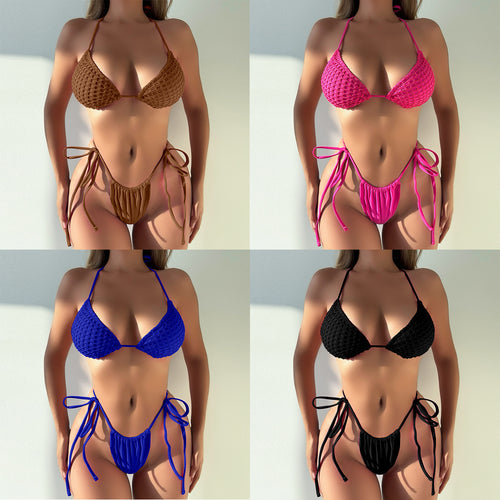 Dame Triangel-Bikini med raffineret mesh-design og justerbare bindebånd Stilla