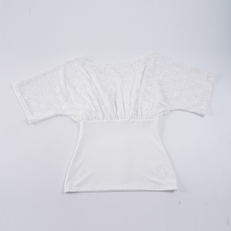 Damen elegante Spitzenbluse mit tailliertem Schnitt und voluminösen Ärmeln Skovae