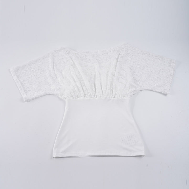 Damen elegante Spitzenbluse mit tailliertem Schnitt und voluminösen Ärmeln Skovae