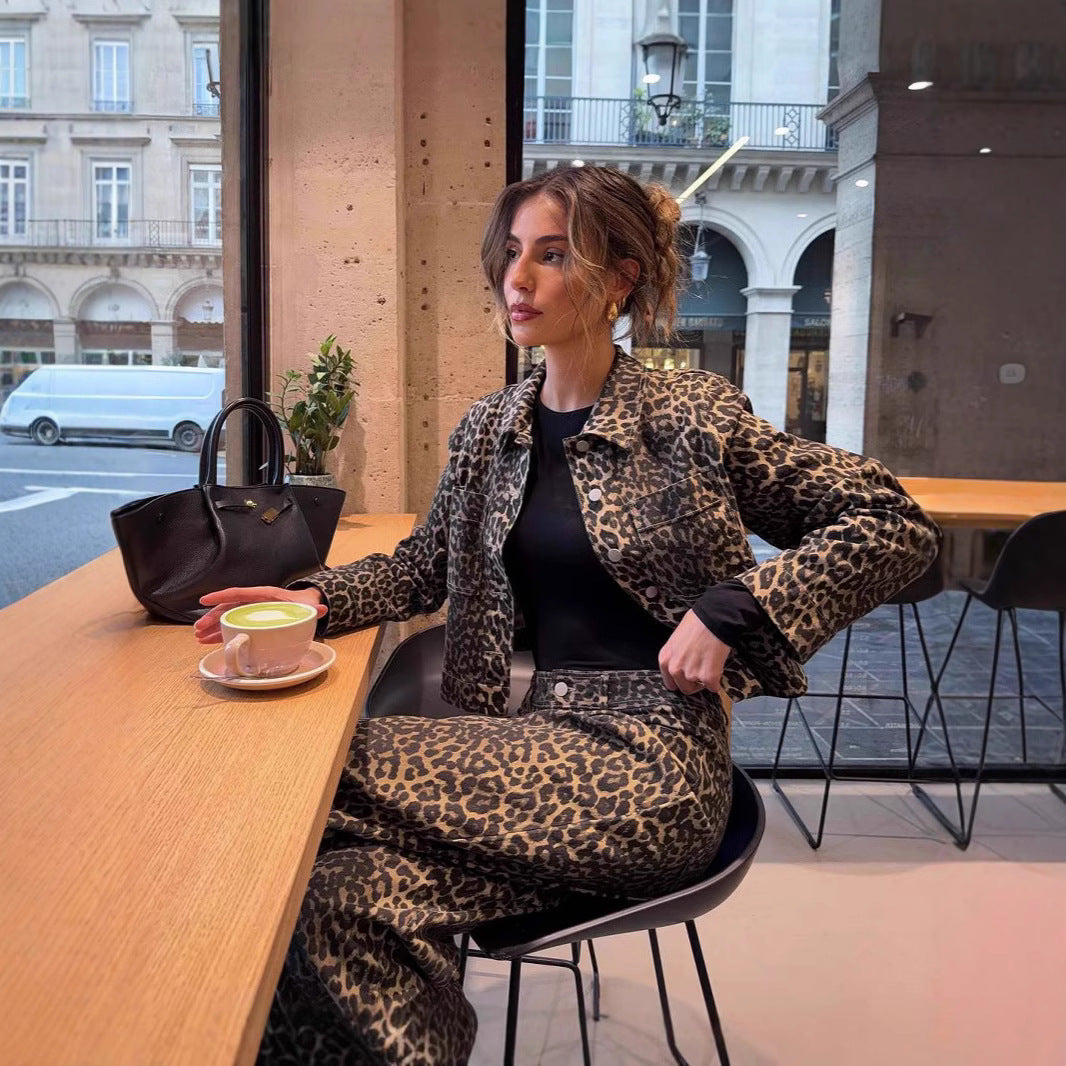 Dame Leopard-Print Kort Jakke Stilla