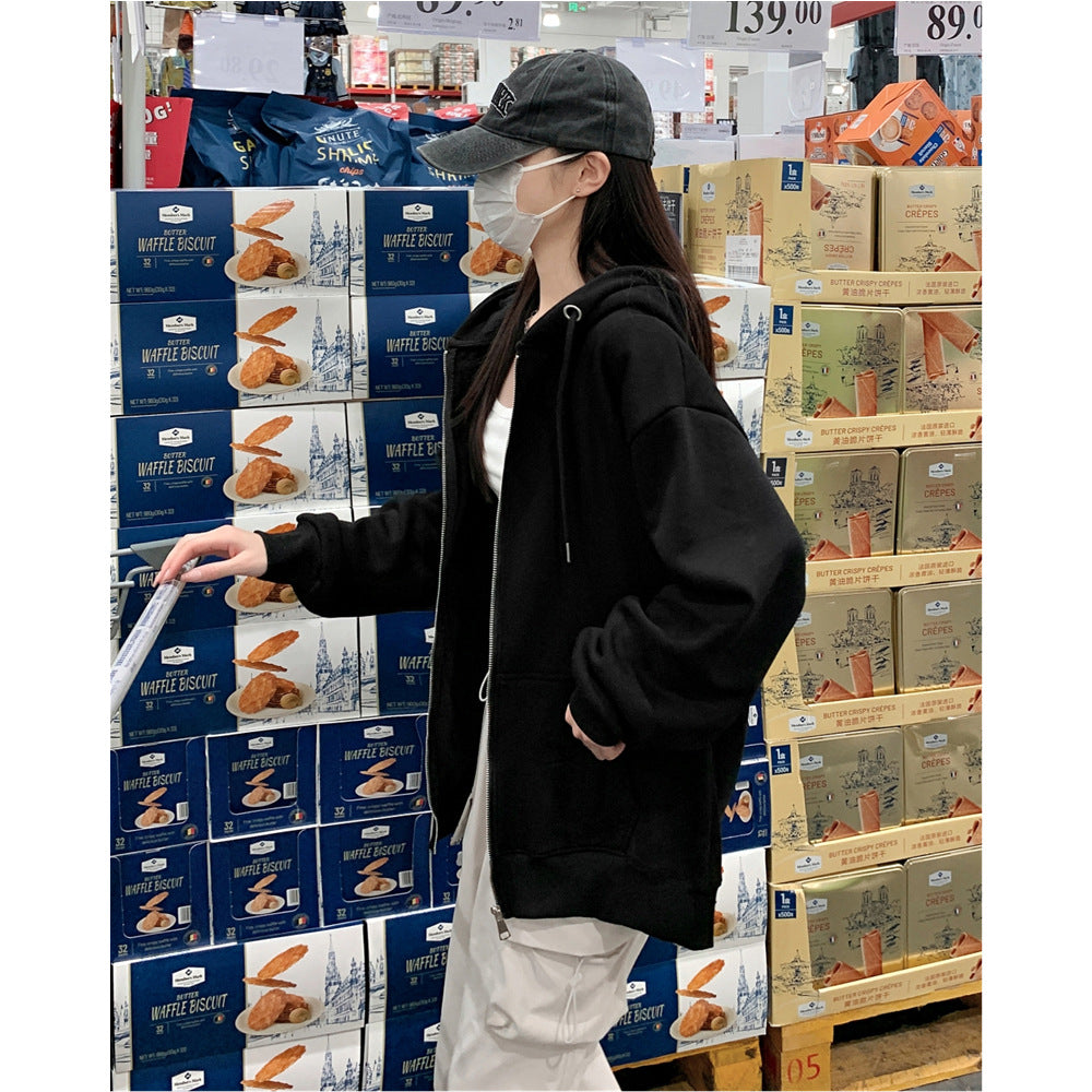 Femme Oversized Zip-Up Hoodie med Kængurulommer Stilla