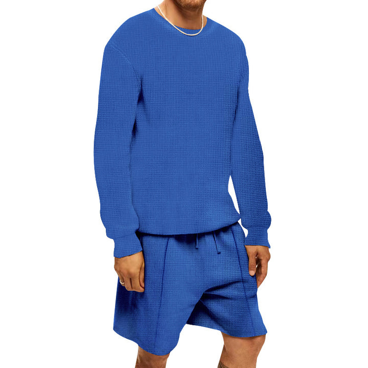 Herrer afslappet sweatshirt og shorts-sæt lavet af åndbart vaffelstrik Stilla