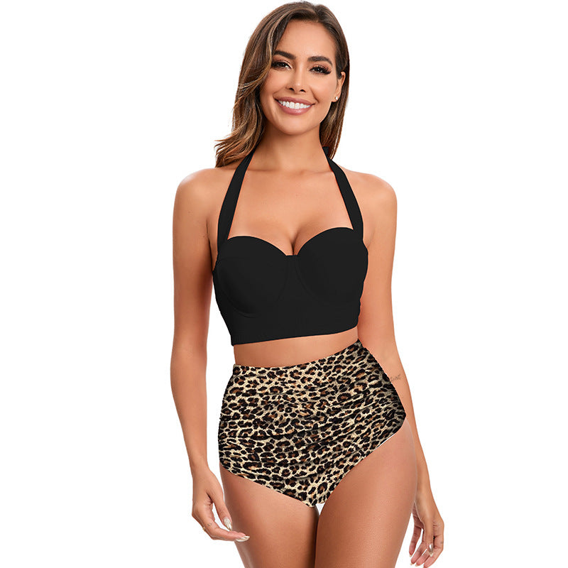 Dame Højtaljet Leopardmønster Bikini Sæt Stilla