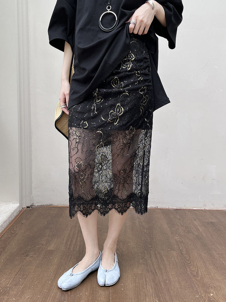 Dame blondeskirt med blomsterdesign og elegant broderi Stilla
