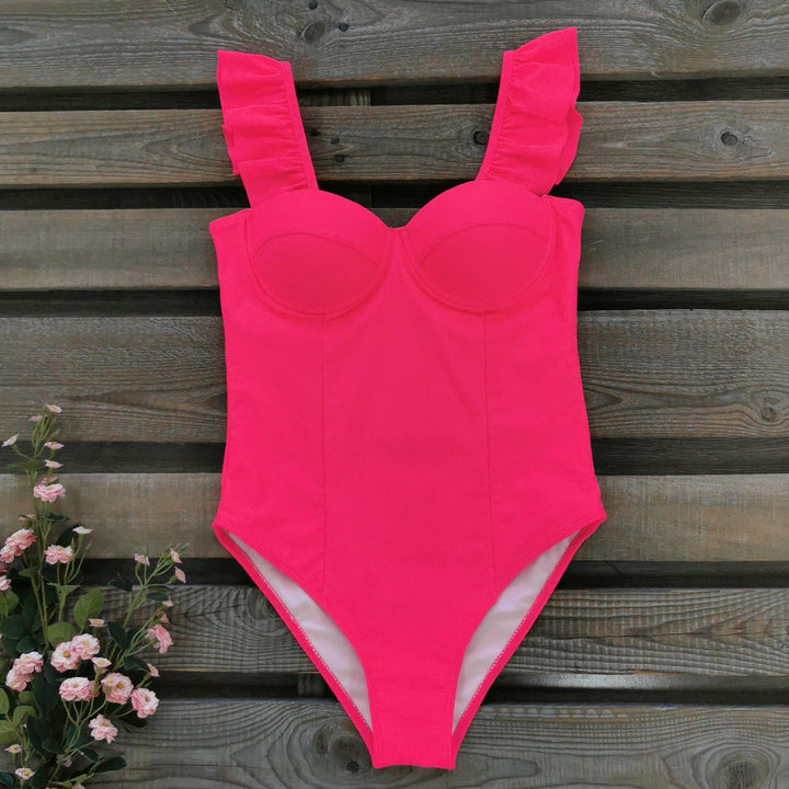 Dame Én-delt Badedragt med voluminøse Ruffleskuldre og elegant Bustier Stilla