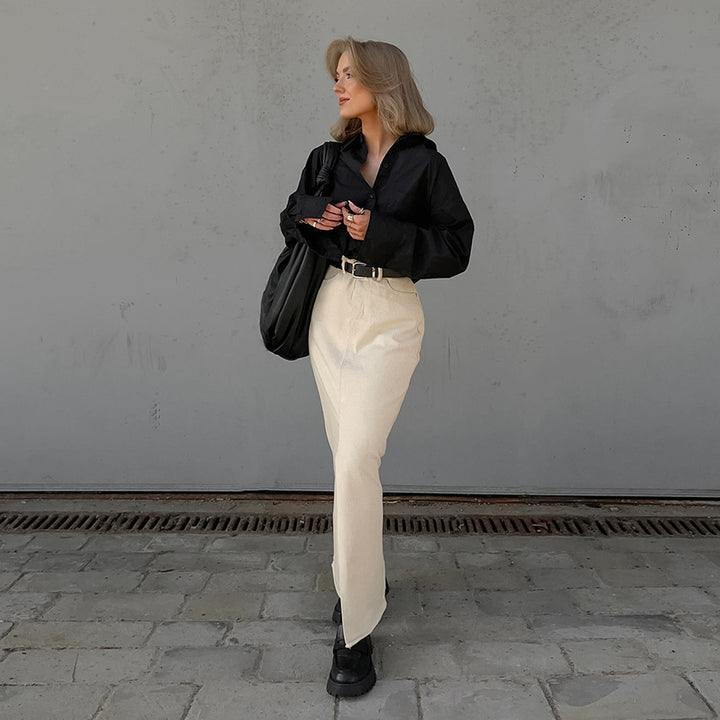 Dame Elegant Oversized Skjorte med Strukturerede Ærmer Stilla