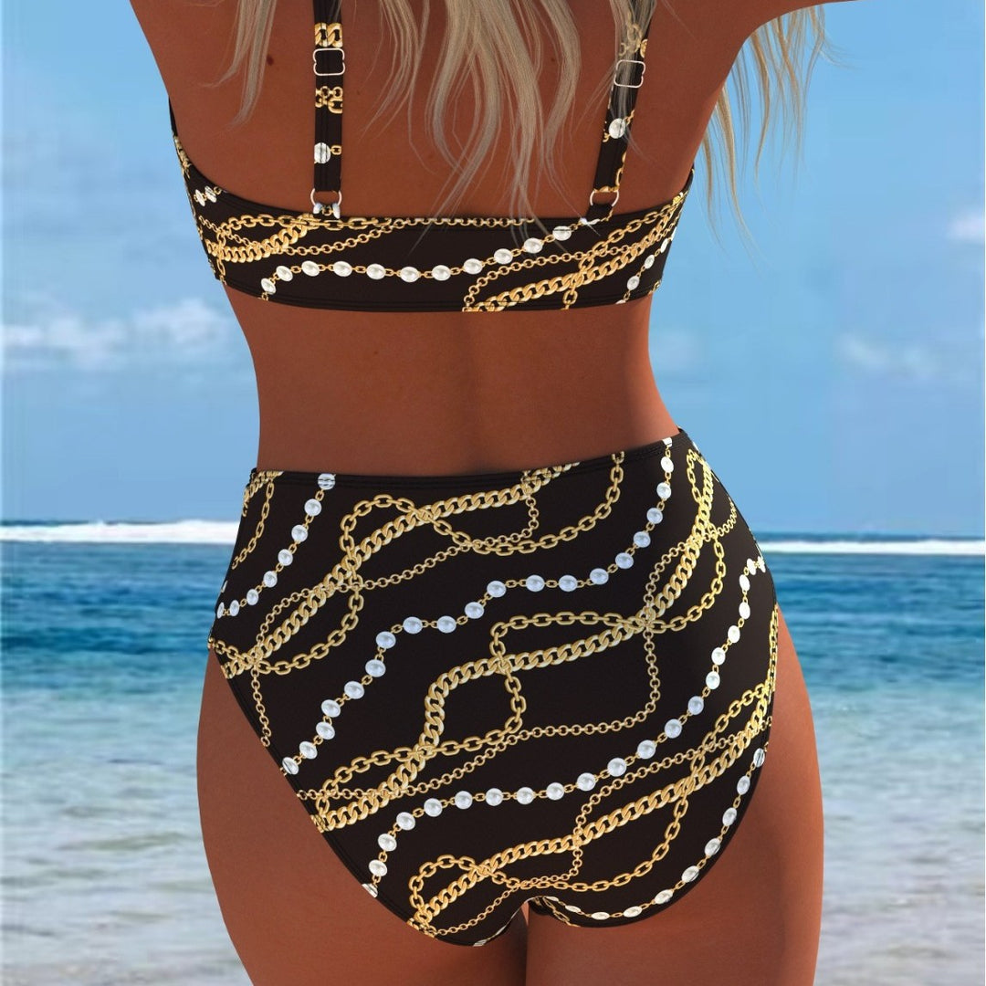 Dame Bikini-sæt med luksuriøst kæde-design og høj talje Skovae