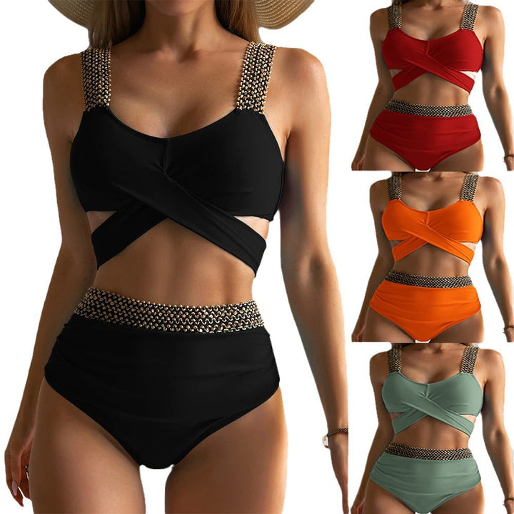 Dame Højtaljet Bikini-Sæt med stilfuld Wrap-Top Skovae