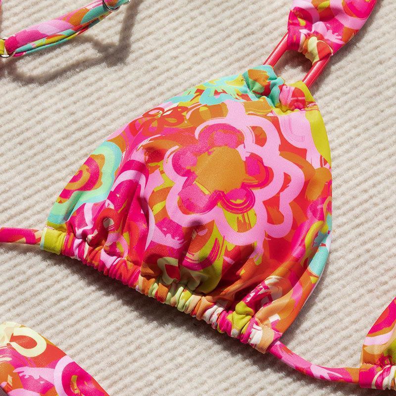 Dame Triangel-Bikini med moderne blomsterdesign og justerbare stropper Skovae