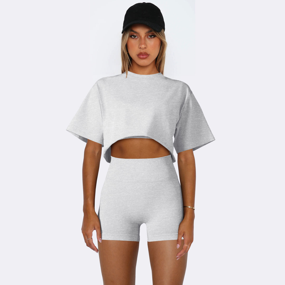 Dame sportiv Crop-Top- og shorts-sæt med høj talje og oversized pasform Stilla