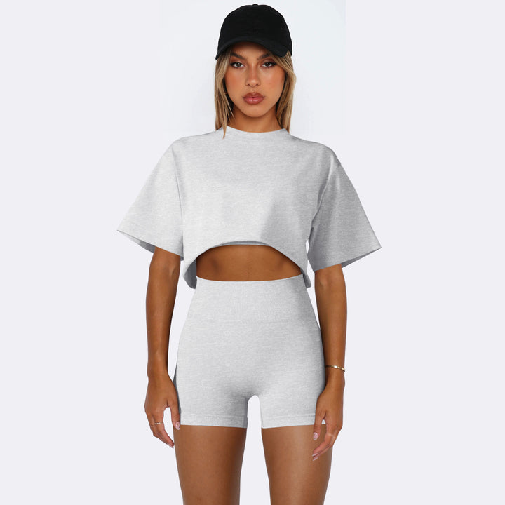 Dame sportiv Crop-Top- og shorts-sæt med høj talje og oversized pasform Stilla