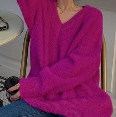 Damer Fluffy V-hals Sweater lavet af Mohair Stilla