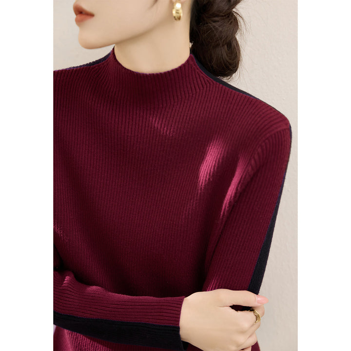 Damerne fashionable turtleneck sweater med tekstureret ribdesign og kontrasterende ærmer Stilla