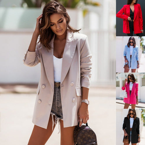 Kvinders elegante oversized blazer med dobbeltradet knaplukning og silkeagtig finish Stilla