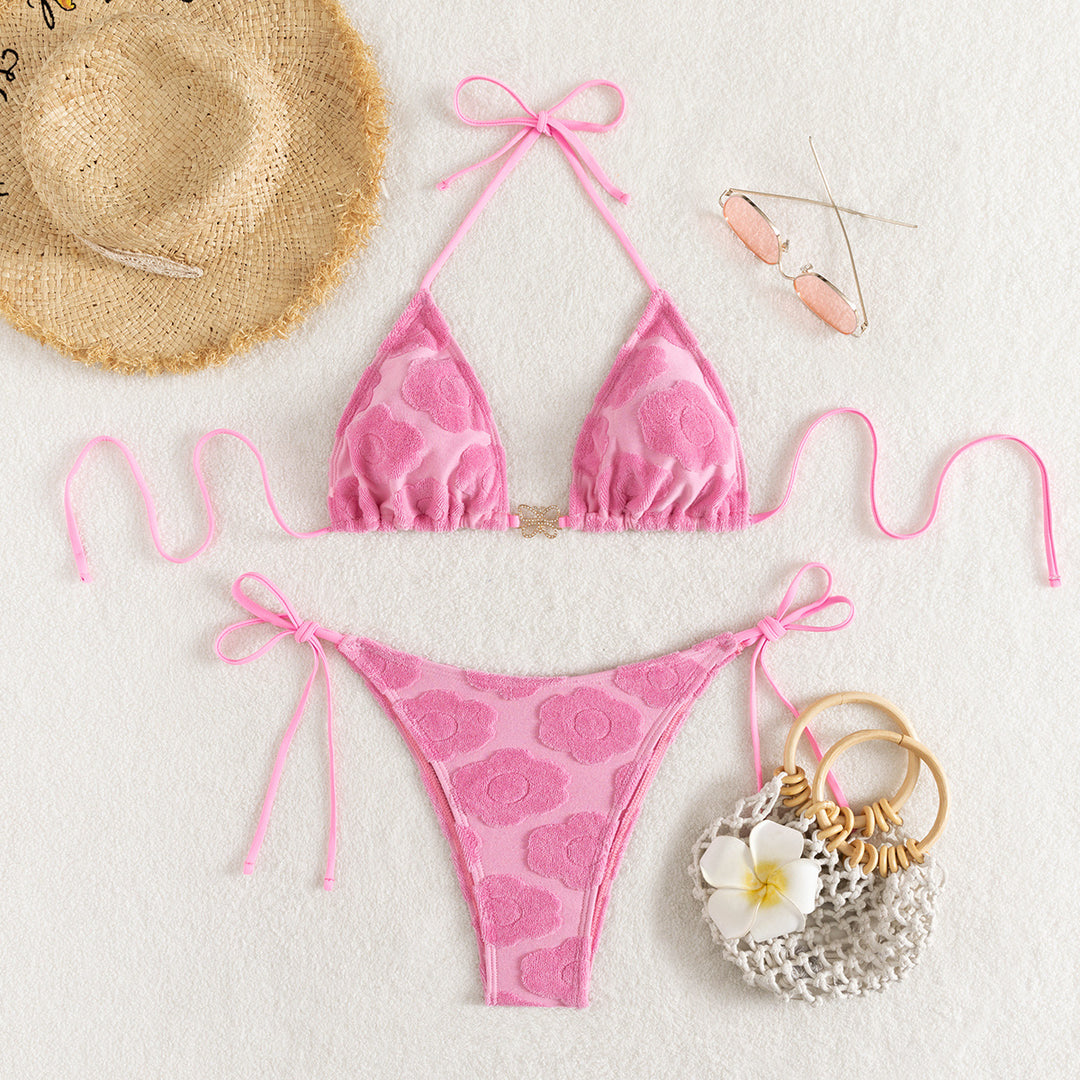 Dame Floral Spids Triangle Bikini Sæt Stilla