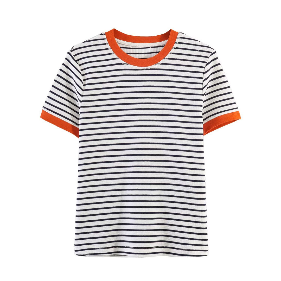 Dame stribet T-shirt med kontrasterende ærmer Skovae