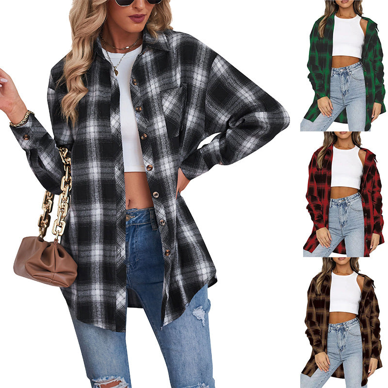 Dame Overshirt i blødt flannel med stort ternet mønster Stilla