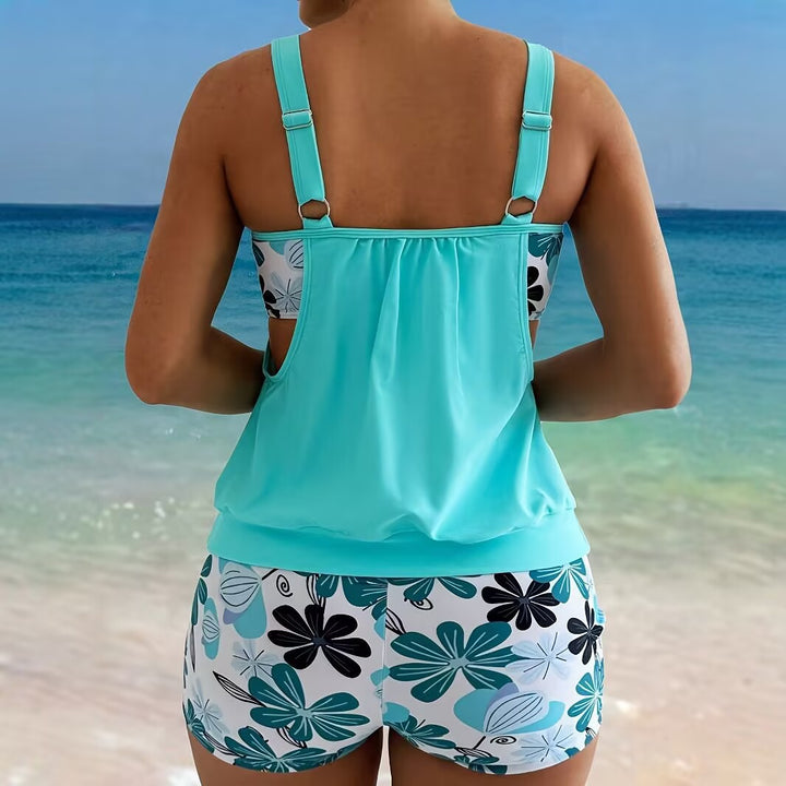 Dame Sport Tankini-sæt med blomstret design og komfortable shorts Skovae
