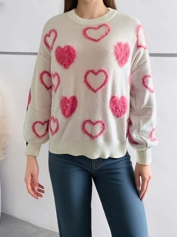 Femme Cozy Hjerte-mønster Pullover Sweater Stilla