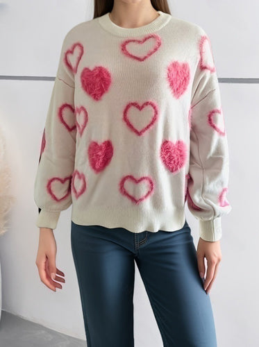 Femme Cozy Hjerte-mønster Pullover Sweater Stilla