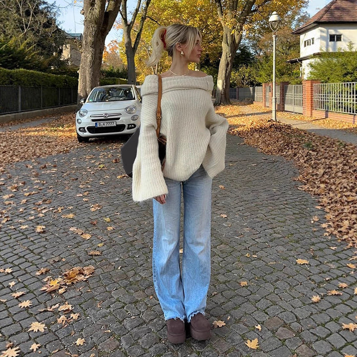 Dame Oversized Strikpullover med løs pasform og dyb V-udskæring Stilla
