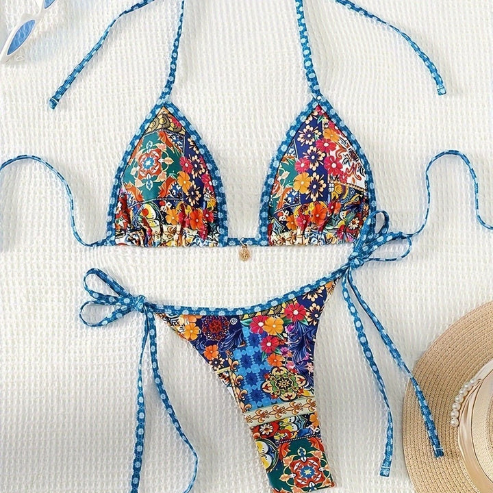 Femme Halsbånd Floral Print Bikini Sæt Stilla